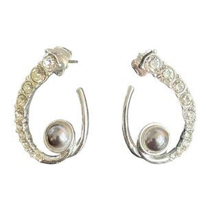 Avon Ellea Hoop Earrings Rhinestone Butterfly Closure Silver Tone